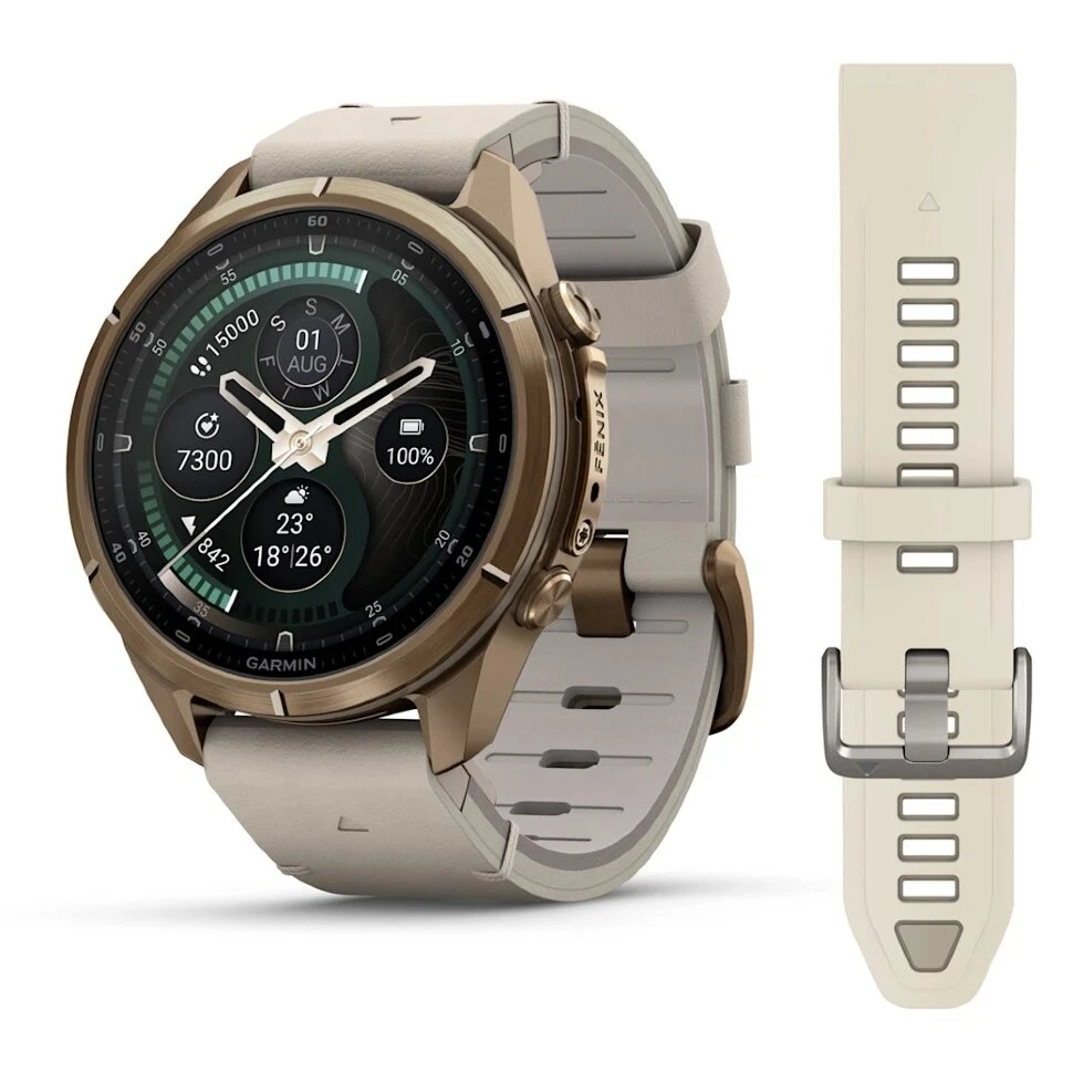 Умные часы Garmin Fenix 9 Pro inReach 43mm Autumn Gold Titanium with Bone Leather Band (010-04335-41)