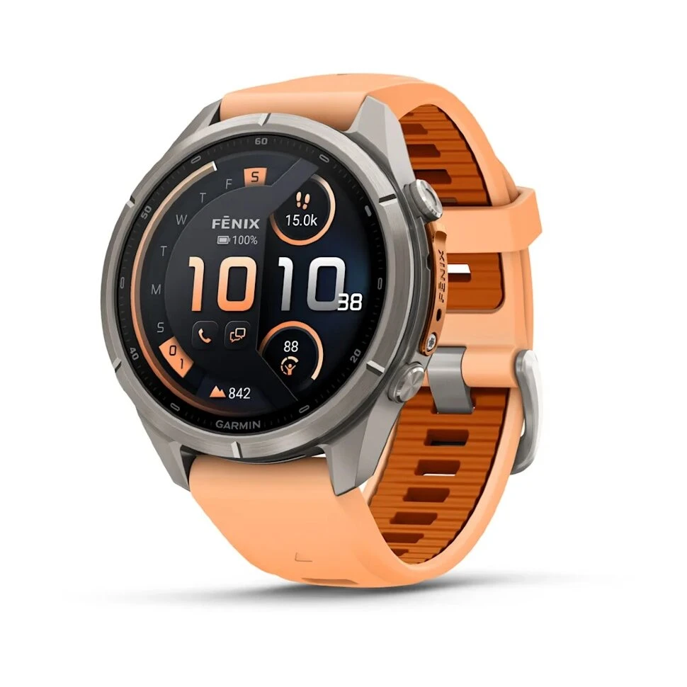 Умные часы Garmin Fenix 9 Pro inReach 43mm Titanium with Shell Pink/Autumn Orange Silicone Band (010-04335-01)